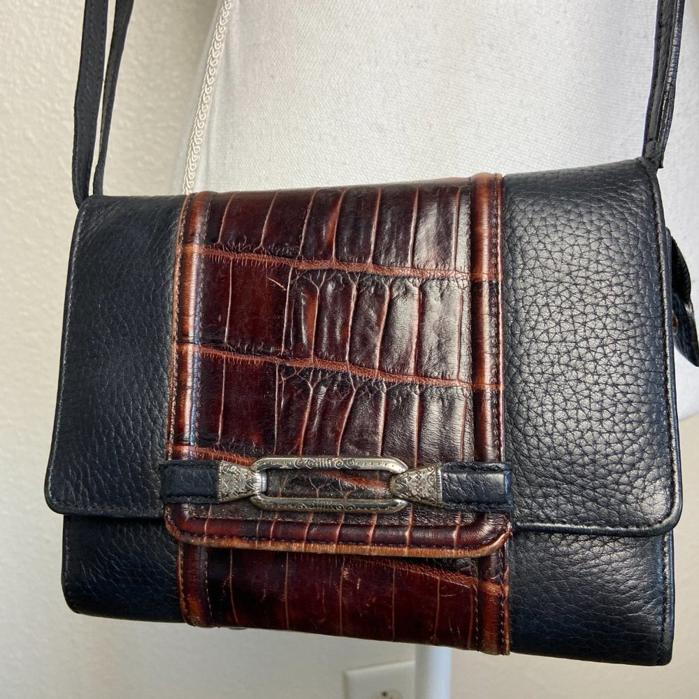 Brighton Black Croc Leather Clutch/Shoulder/Crossbody Organizer Bag Wallet - Picture 2 of 11